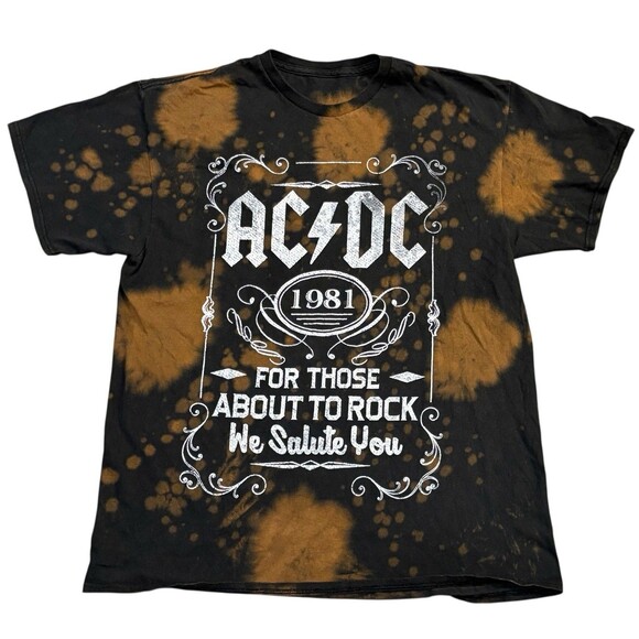 ACDC For Those About to Rock T-shirt Acid Wash Black Size Mens Large Spotted - Picture 1 of 3